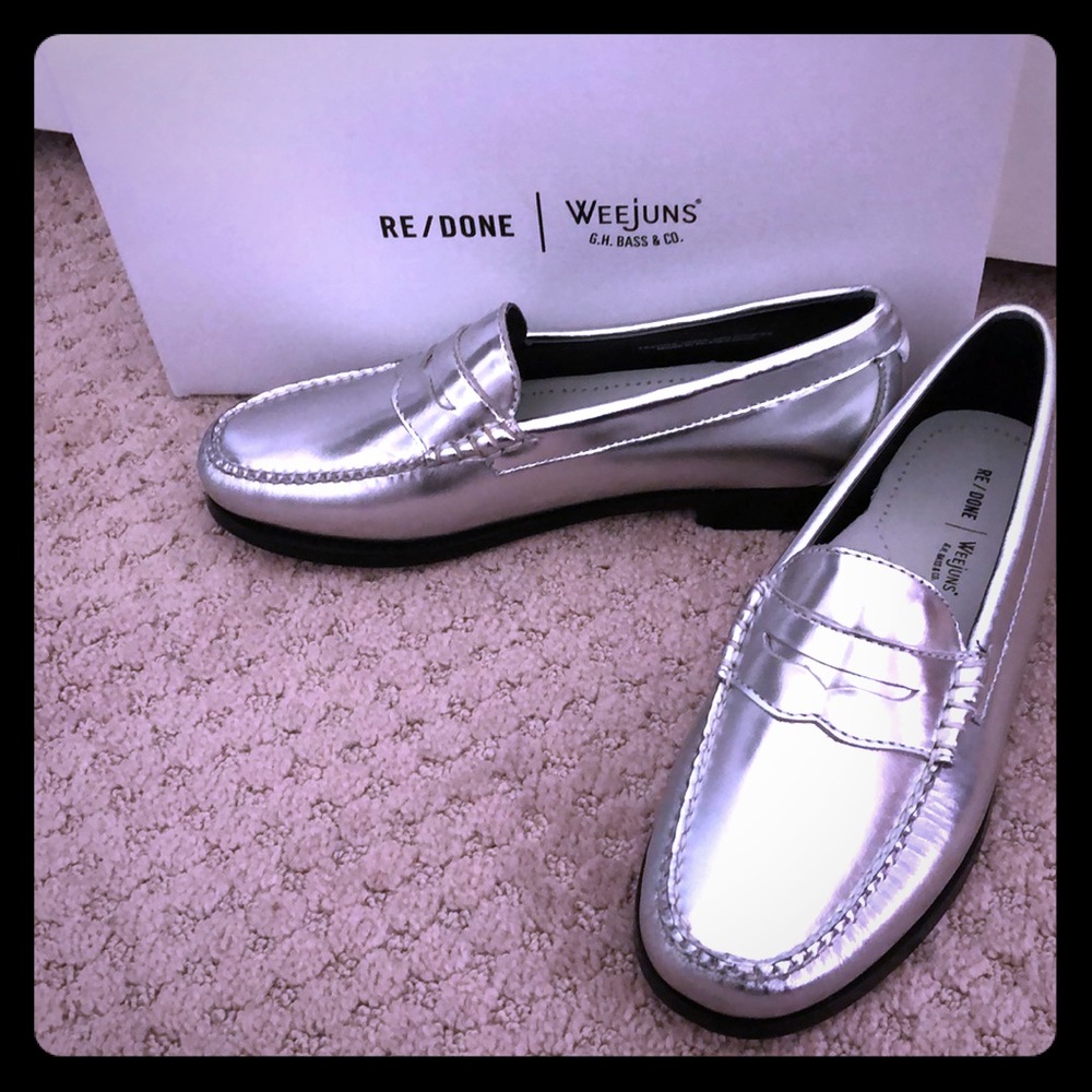 RE/DONE Weejuns silver loafers size 6 brand new